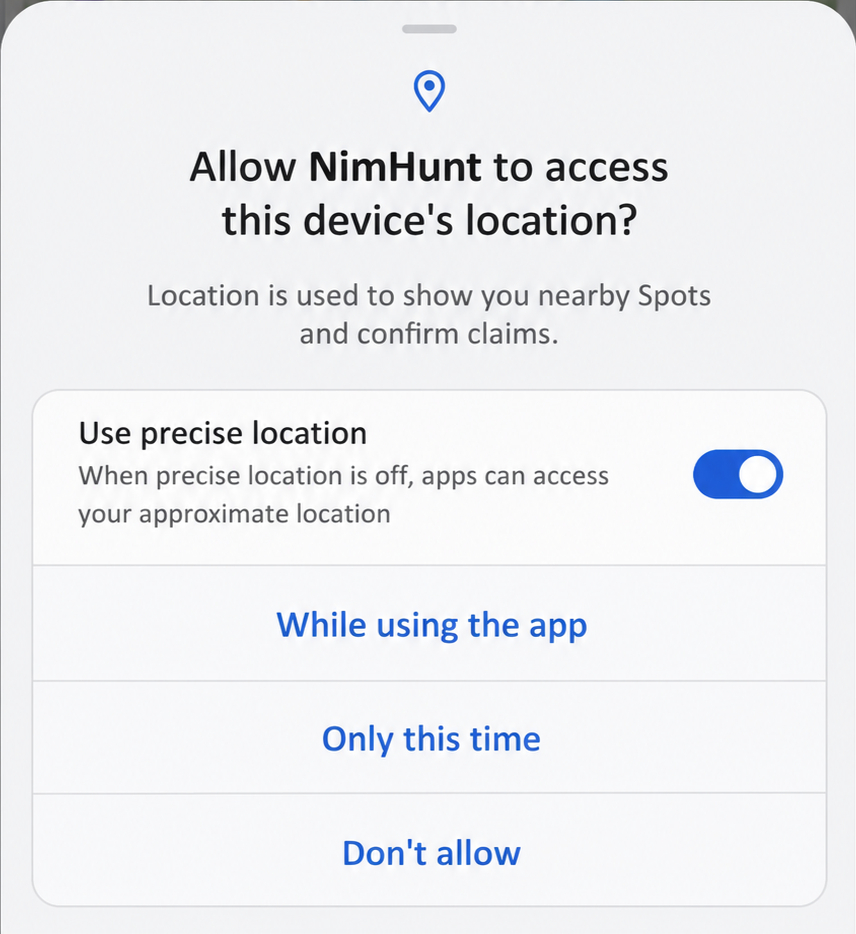 Android location notice with precise location enabled and While using the app as the recommended choice.
