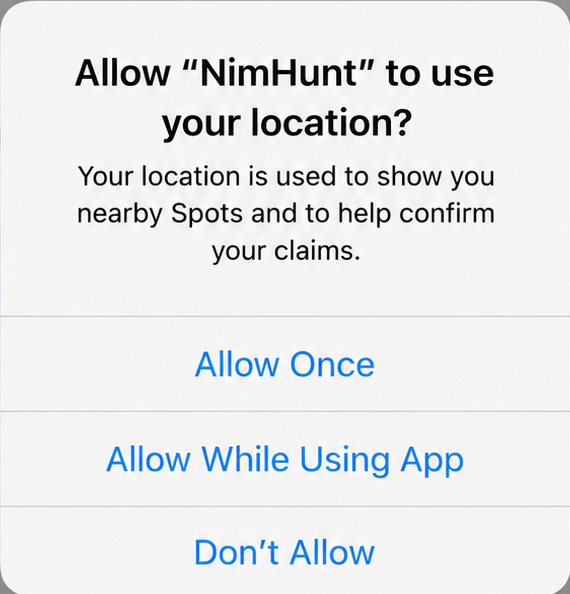 iOS location notice with Allow While Using App as the recommended choice.